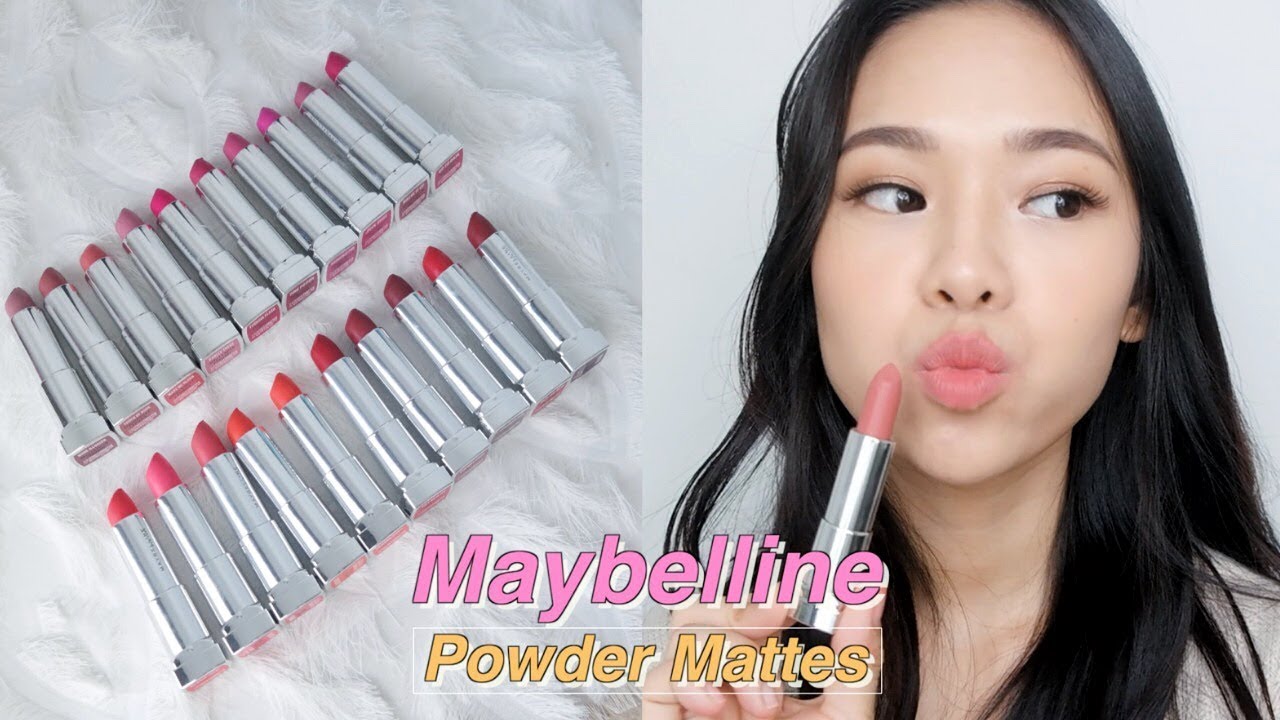 MAYBELLINE POWDER MATTES SWATCHES & REVIEW + 50 LAYERS OF LIPSTICK CHALLENGE!