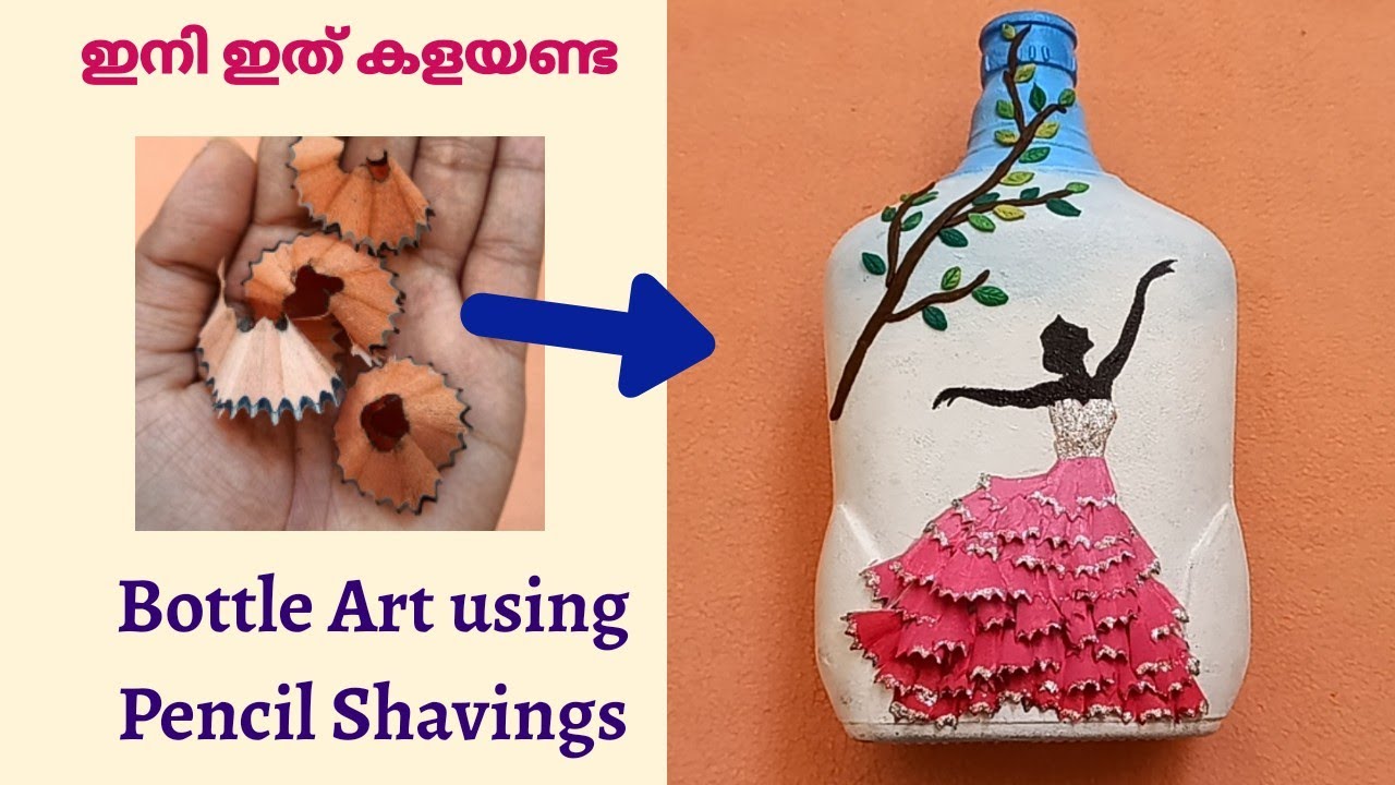 Pencil waste കൊണ്ടു ഒരു അടിപൊളി Bottle Art / Bottle Art using pencil shavings /Pencil shavings craft