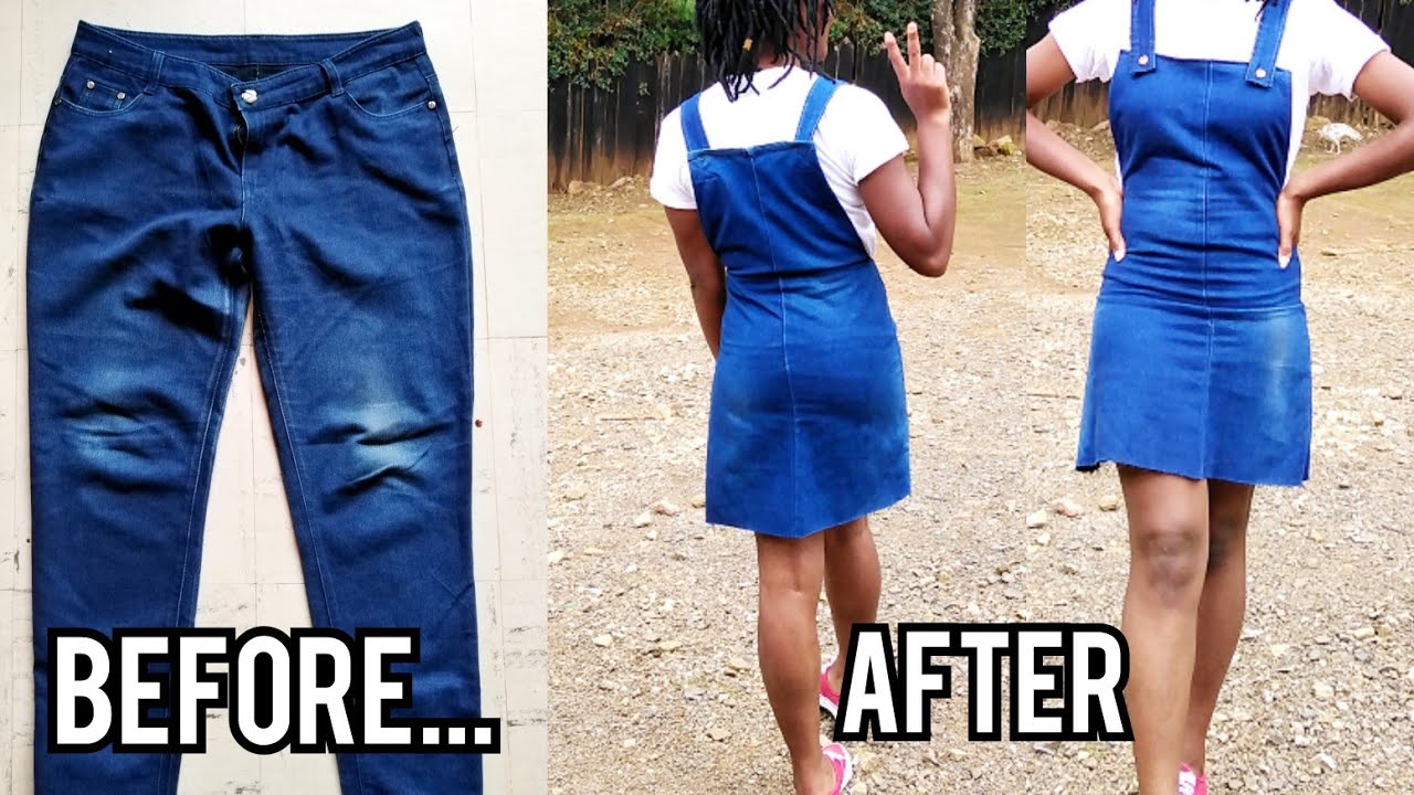DIY Dungaree Dress | Old jeans to dungaree dress | Easy Upcycle | Clothing hacks