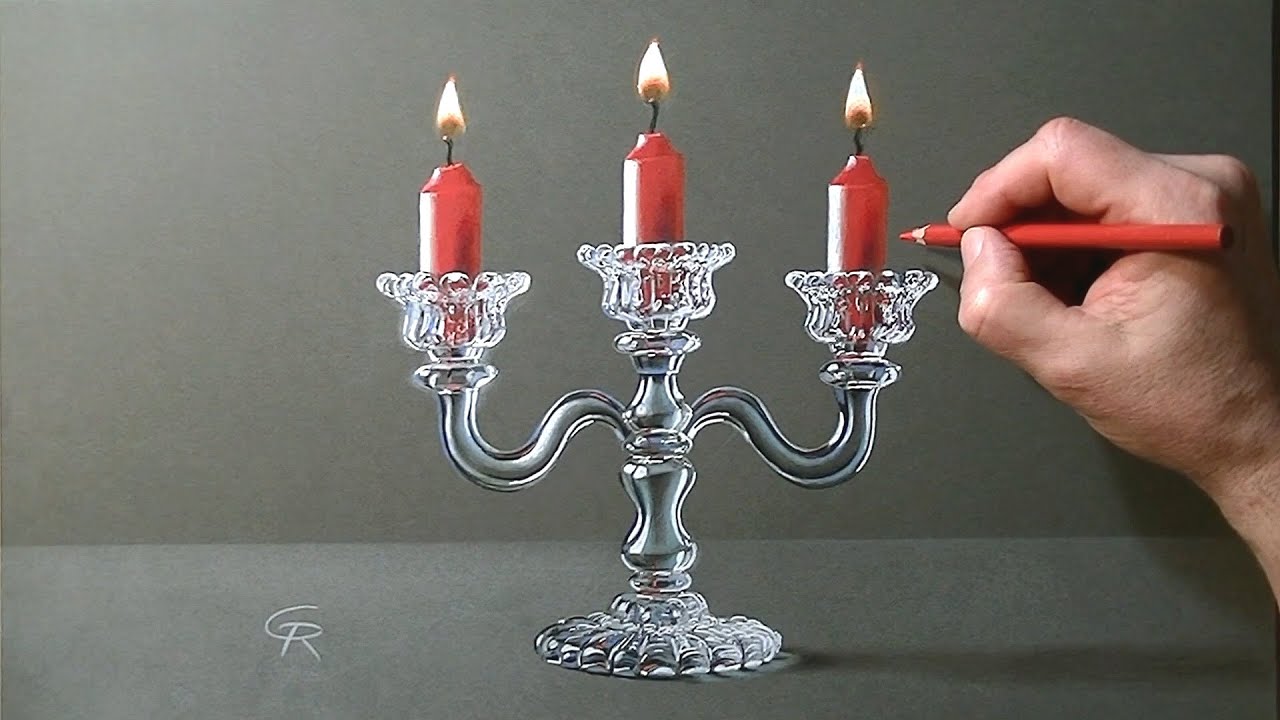 Рисование Хрустального канделябра со свечами (действительно зажженными!)