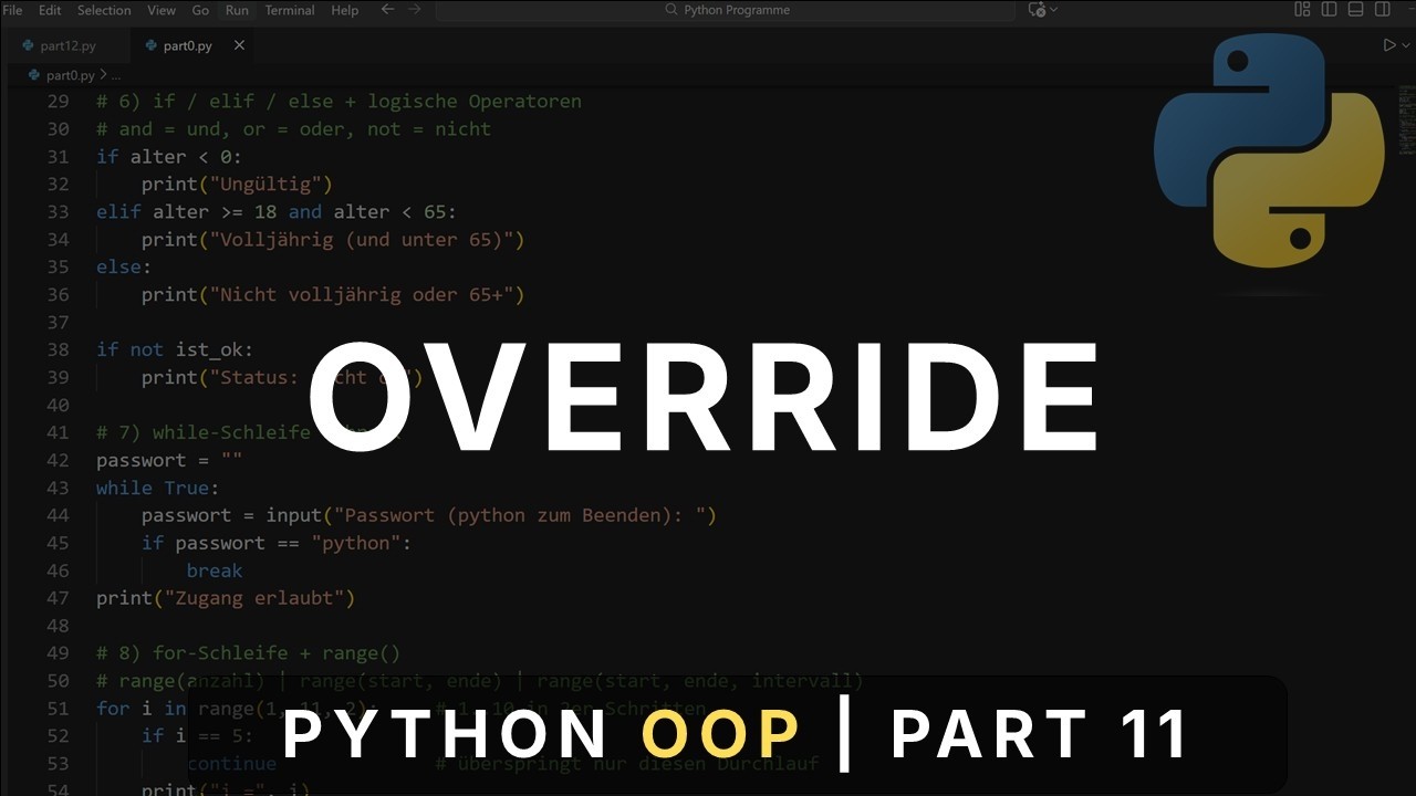 Methoden überschreiben | Python OOP Part 11: Override & super()