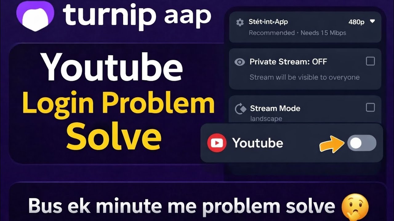 Turnip App YouTube Login Problem Solve 😱 | Live Stream Fix in 1 Minute 🤫