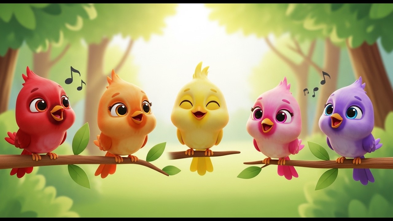 Cinco Pequeños Cardenales Cantan | Rimas de Aves y Música para Niños