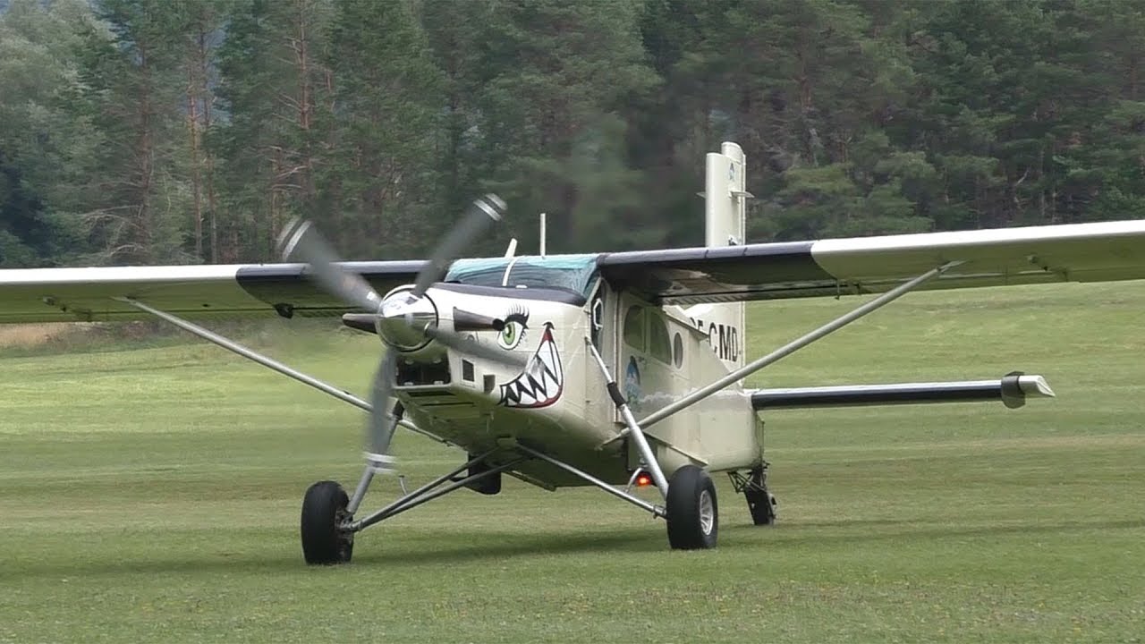 Aviofun Pilatus PC-6 Turbo Porter takeoff and landing at Airfield Ferlach | S5-CMD