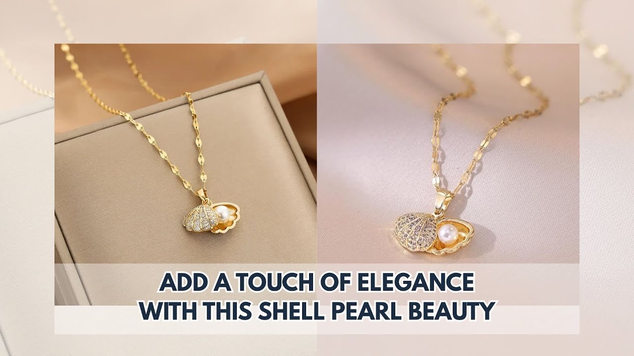 Shell Pearl Necklace With Rhinestones