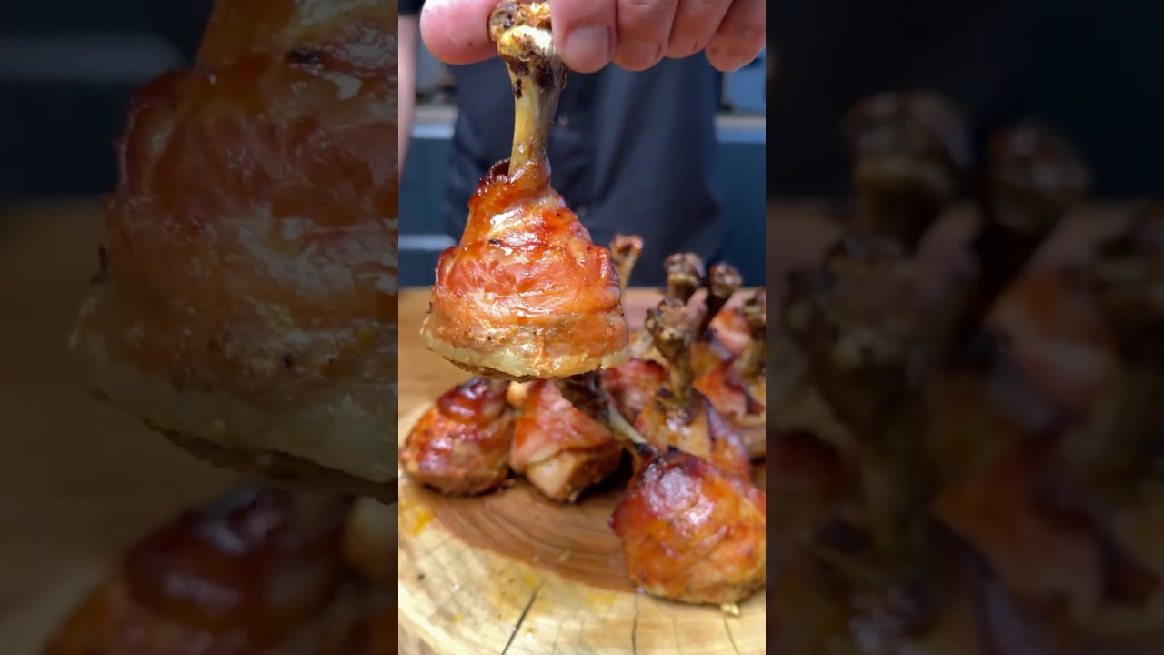 Куриные чупа чупсы в беконе #курица #мясо #кулинария