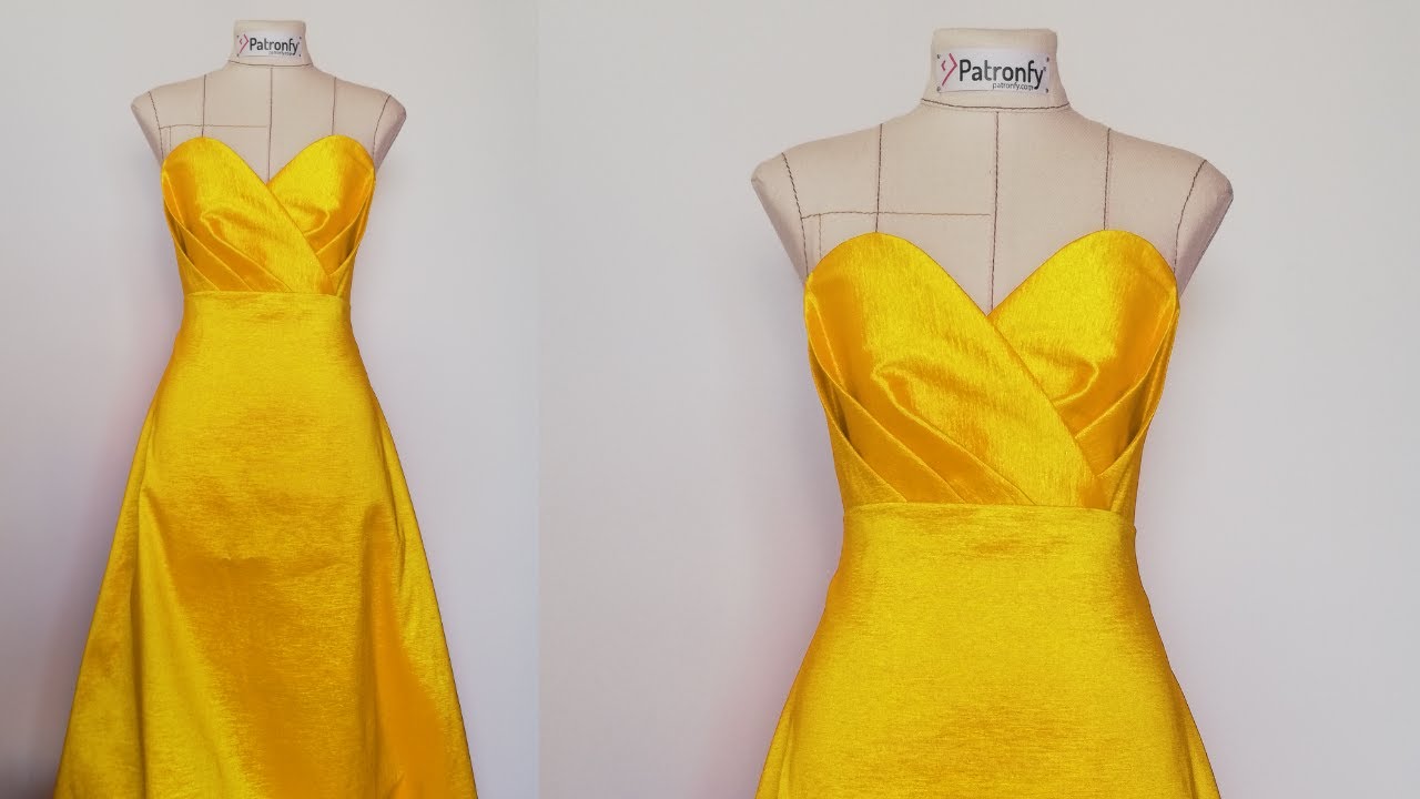 Vestido con escote corazon | Elegante Diseño | Vestido corte strapless con pliegues en la cintura