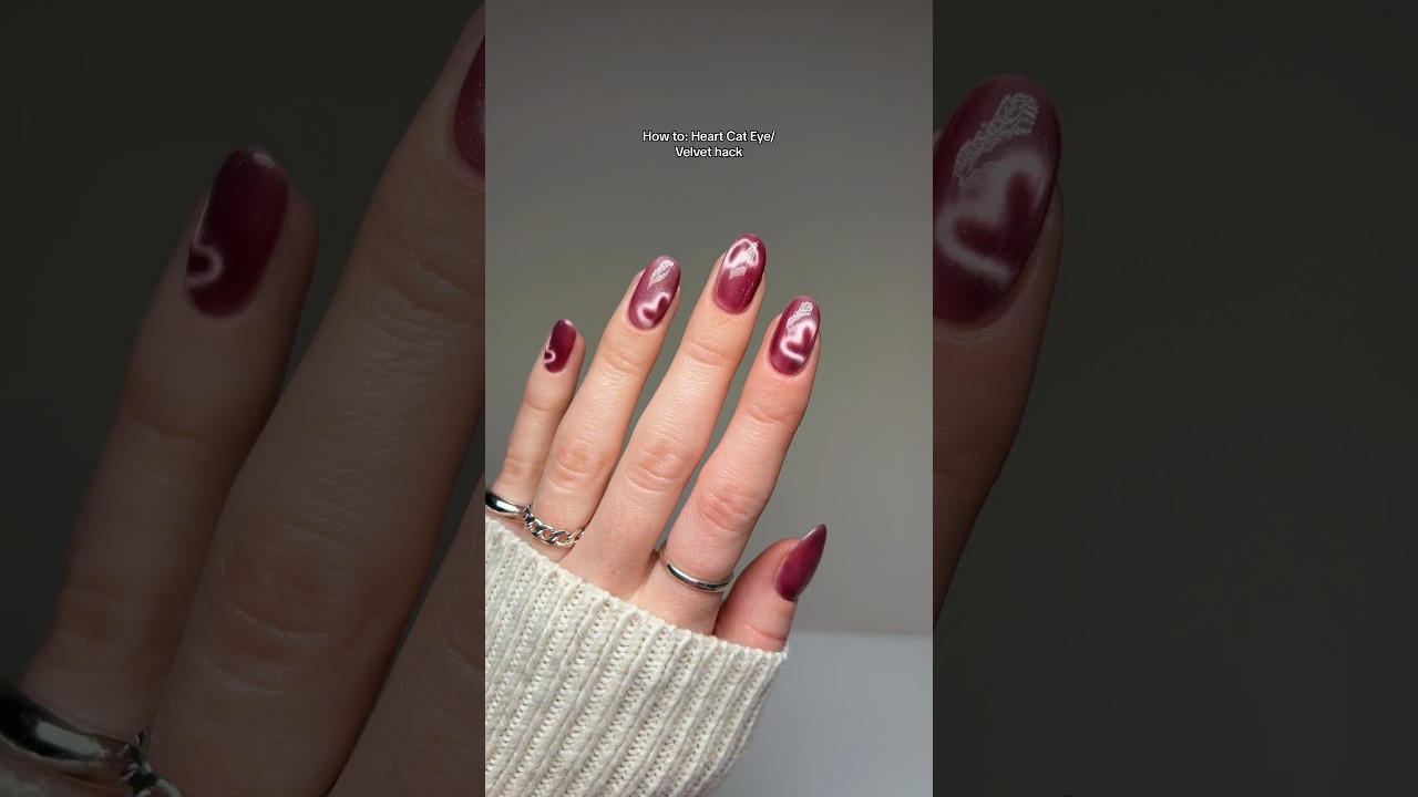 HOW TO: Cat Eye Heart Hack 📎🧲❤️&zwj;🔥. #cateyenails #heartnails #nailart #nailhacks