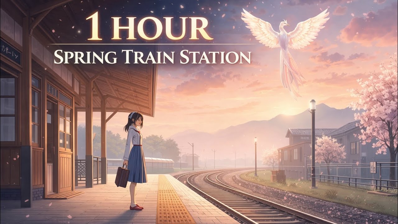 1 Hour Spring Train Station in Japan 🌸 | Relax / Study / Sleep Ambient BGM