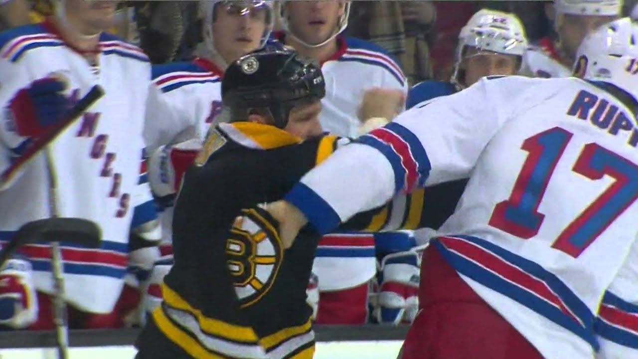 Shawn Thornton fights, bloodies Mike Rupp w/SlowMo 1/19/13