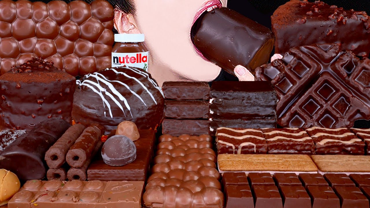 ASMR CHOCOLATE ICE CREAM MARSHMALLOW CAKE NUTELLA DESSERT MUKBANG 초콜릿 먹방 チョコレート 咀嚼音 EATING SOUNDS