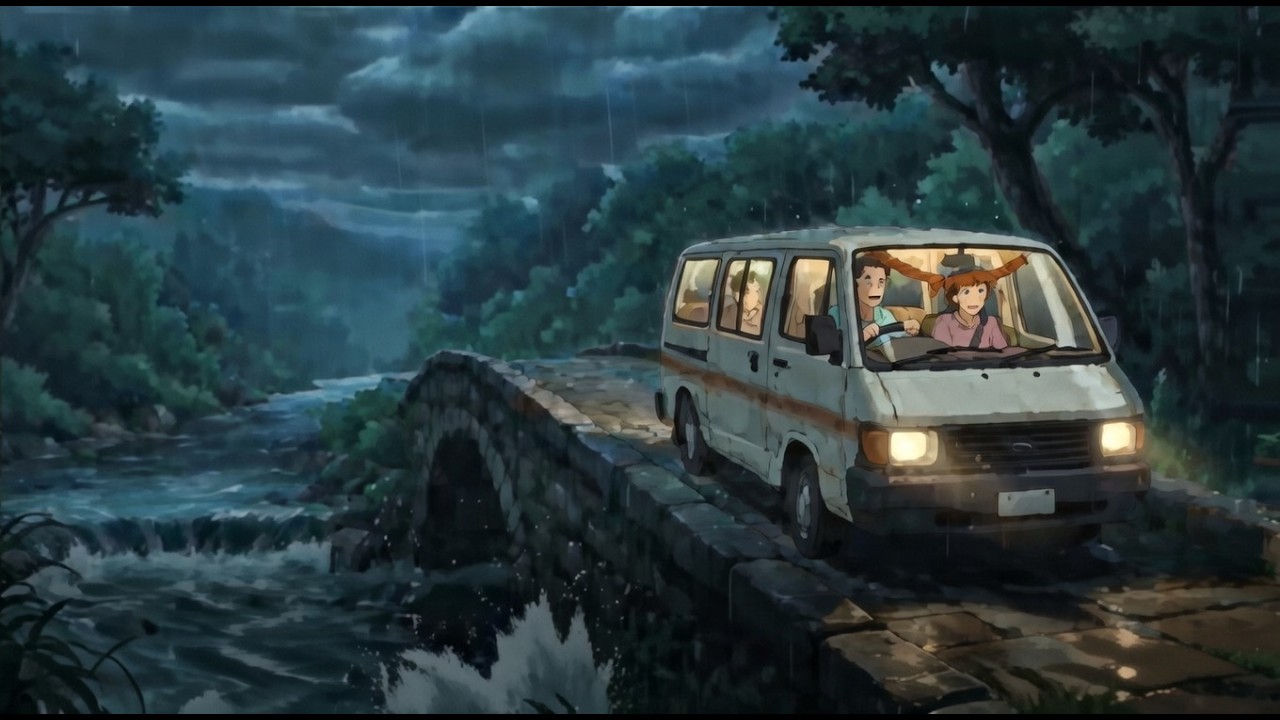 Family Road Trip in a Tiny Van during Mountain Rain ⛰️🌧️ | Ghibli Style