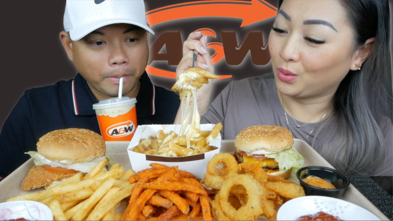 A&W Deep fried Onion, Teen Burger, Spicy habanero, Sweet Potato Fries | Mukbang N.E Let's Eat