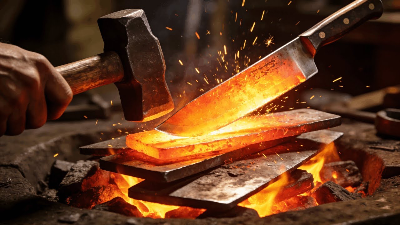 Today dad used an old antique to make kitchen knives #blacksmithing #intangible heritage