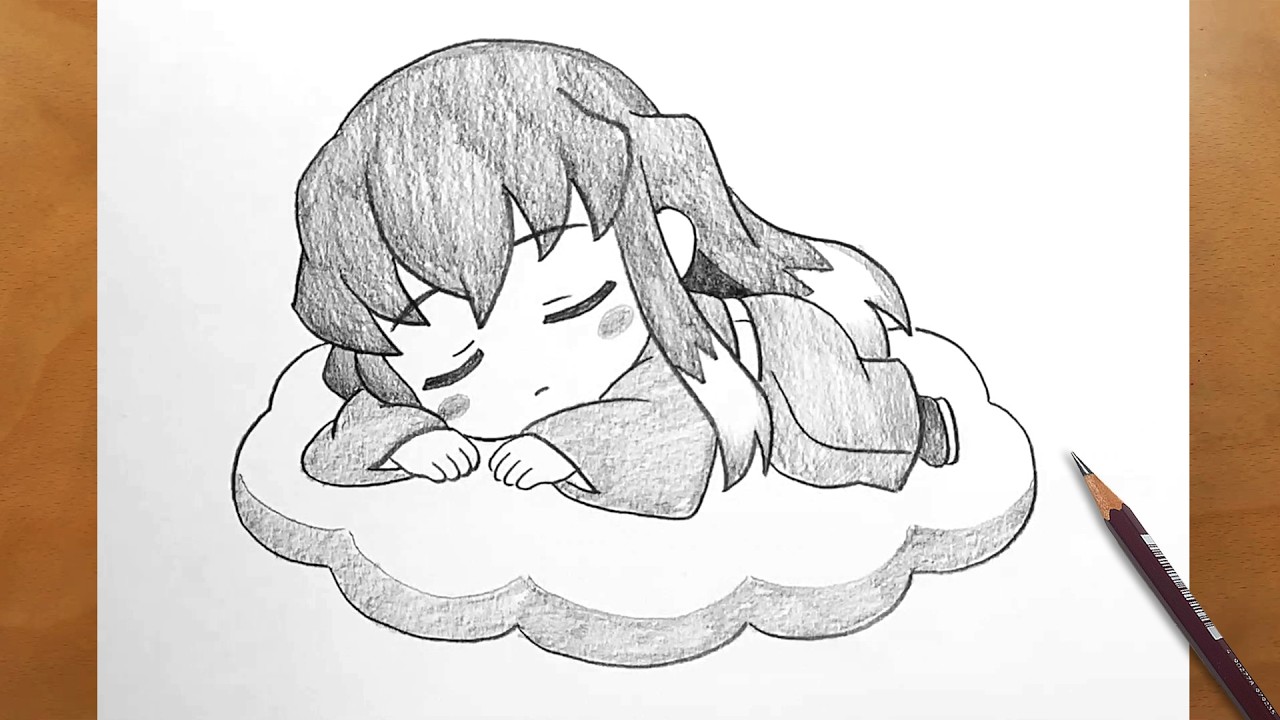Cute Muichiro Sleeping on Cloud Drawing | Demon Slayer Sketch