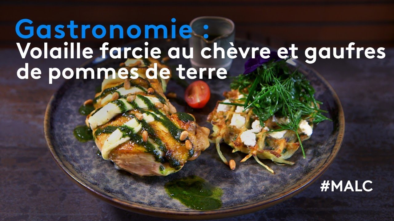 Gastronomie : volaille farcie au chèvre et gaufre de pommes de terre