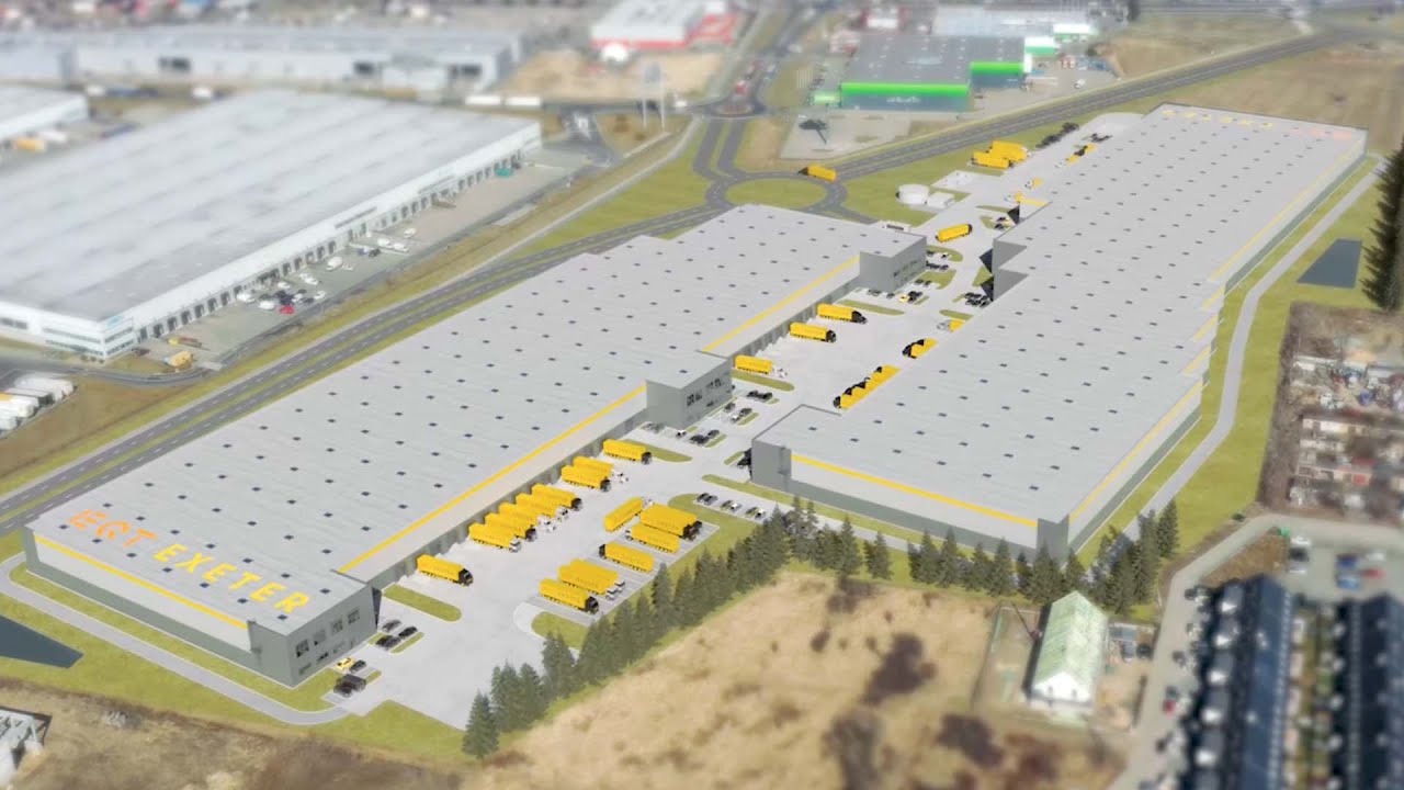 Animacja 3D planowanych hal logistycznych w Bielanach Wrocławskich dla EQT EXETER