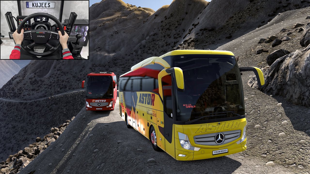 X2 Mercedes Bus Takes the Hard Road - Euro Truck Simulator 2 | Truck Steering Wheel