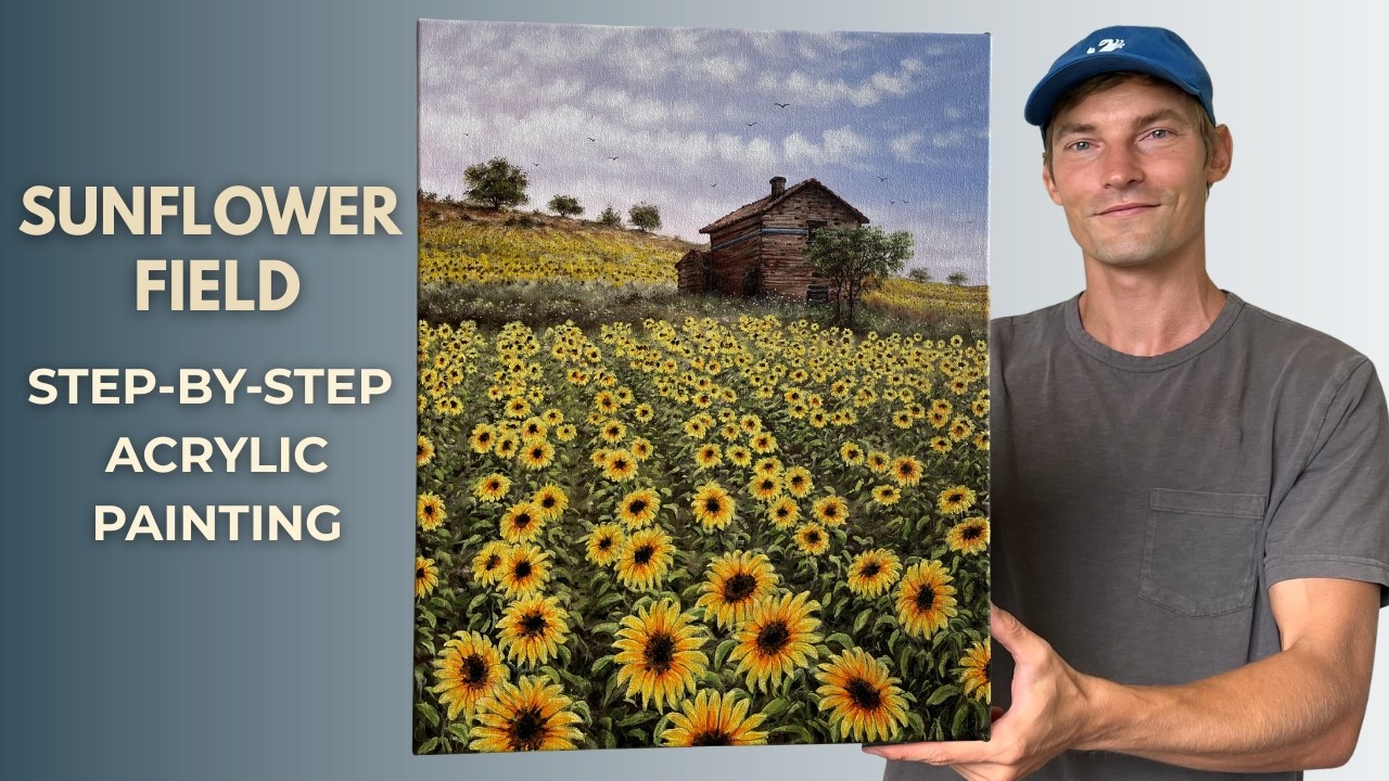 Sunflower Field STEP by STEP Acrylic Painting Tutorial