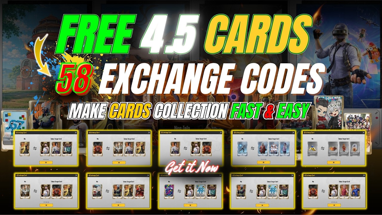 58 NEW FREE Cards 🎁 PUBG MOBILE 4.5 Card Exchange | Easy & Fast Collection #pubgmxnaruto #pubgmobile