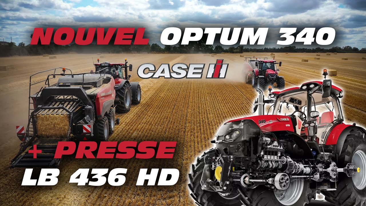 Nouveau tracteur CASE IH Optum 340 AFS + la presse à très haute densité CASE IH LB 436 HD en action