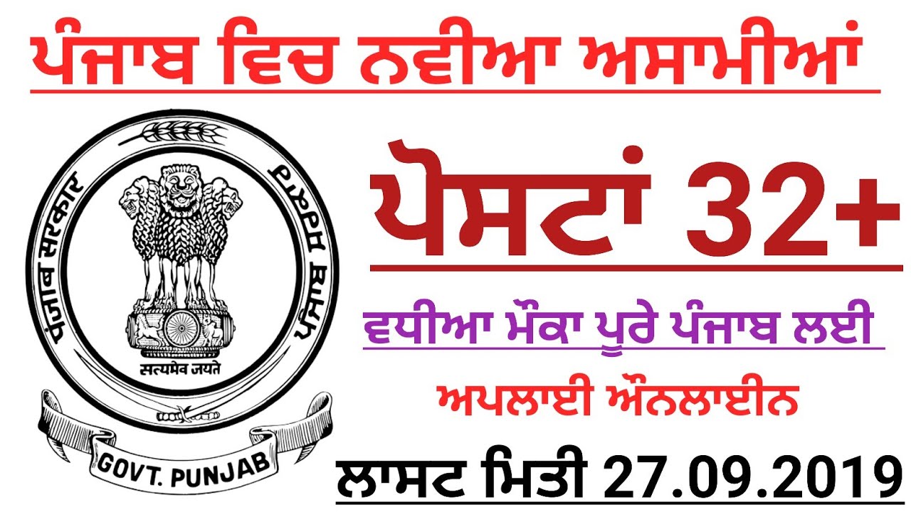 Punjab recruitment 2019, Punjab latest govt jobs 2019,