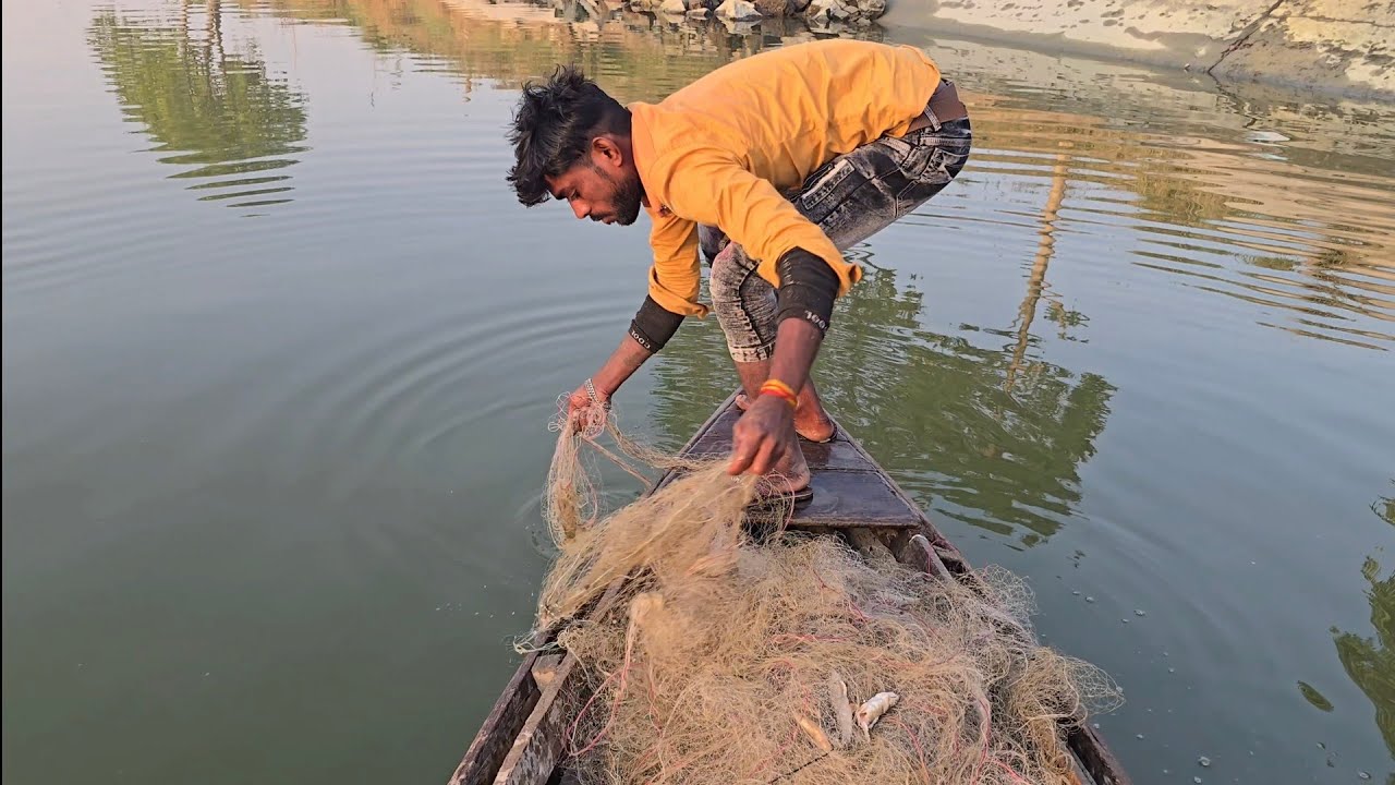 How to catch balm fish and cater fish by putting a mesh in the river #fishhunting2