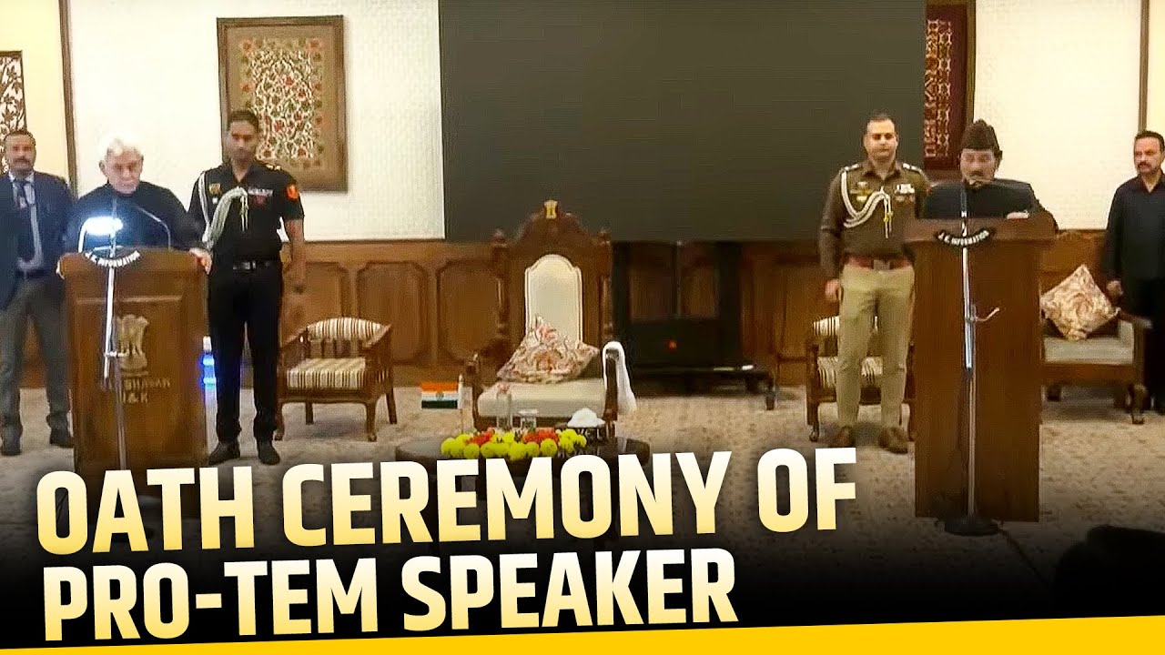 Live: Oath ceremony of Pro-tem Speaker Mubarak Gul of National Conference at Raj Bhawan Srinagar
