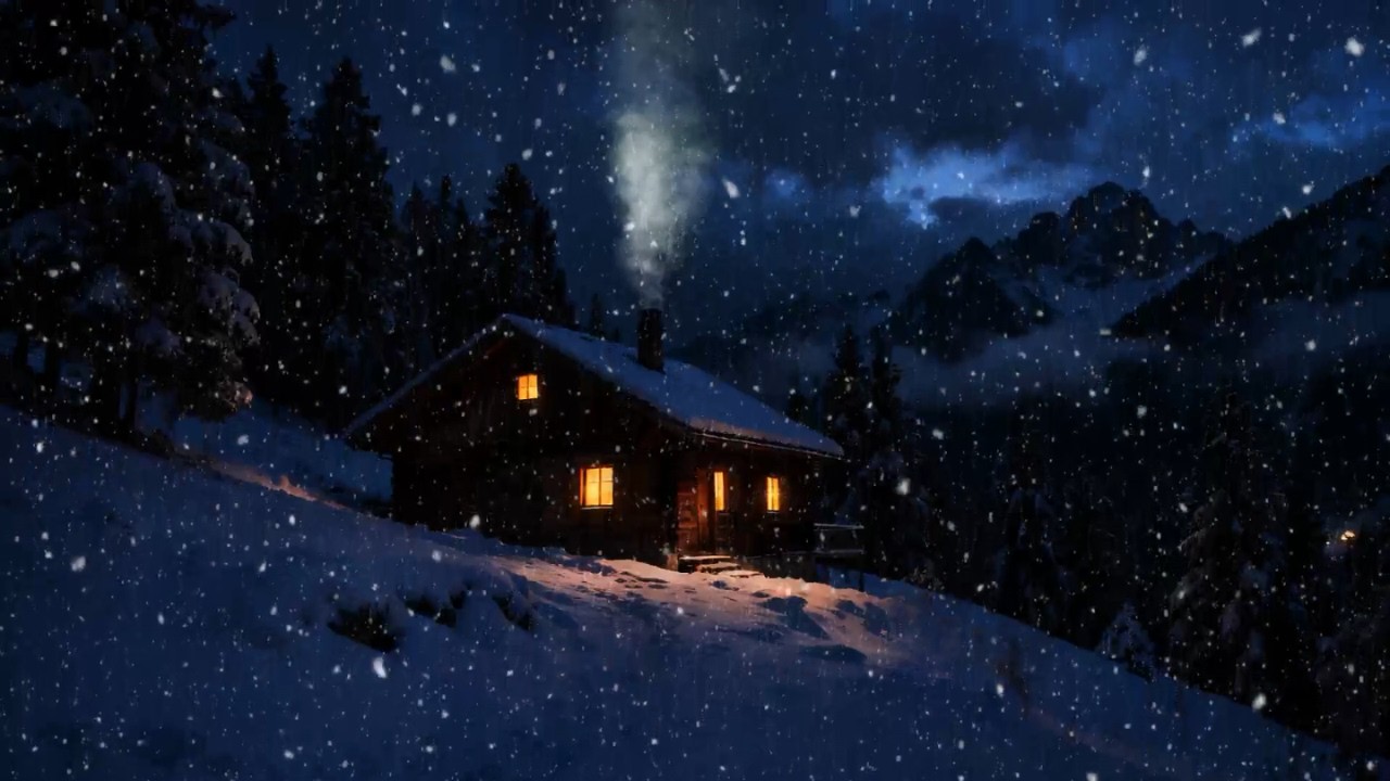 Snowy Cabin Blizzard Night ❄️ Cozy Crackling Fireplace & Howling Wind for Sleep & Relaxation