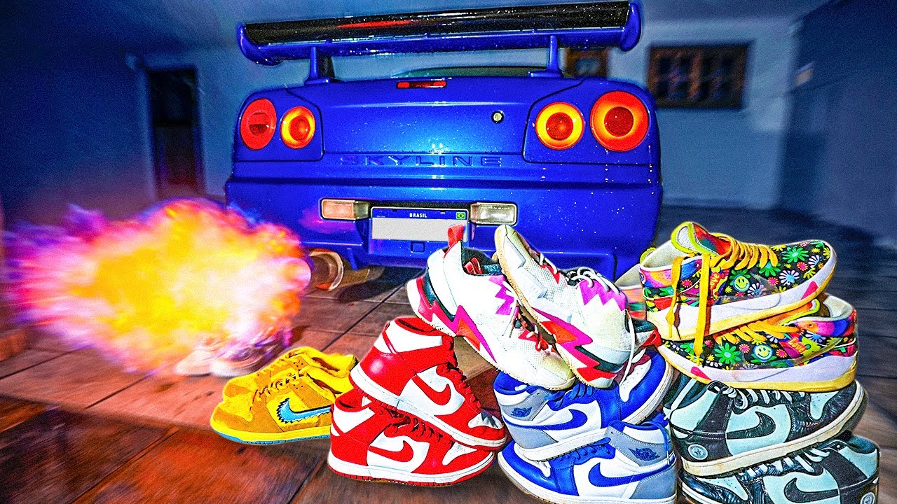 QUEIMEI O TENIS MAIS RARO DO MEU AMIGO NO ESCAPAMENTO DO MEU CARRO