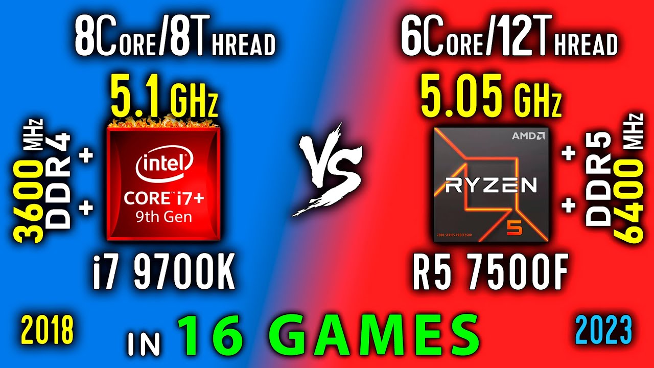 i7 9700K vs Ryzen 5 7500F Test in 16 Games or R5 7500F vs i7 9700K OC