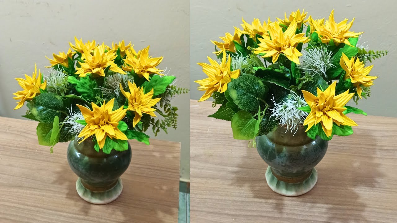 Lindo arranjo COM flores de E.V.A como fazer flores de E.V.A   de forma  fácil  prática canal