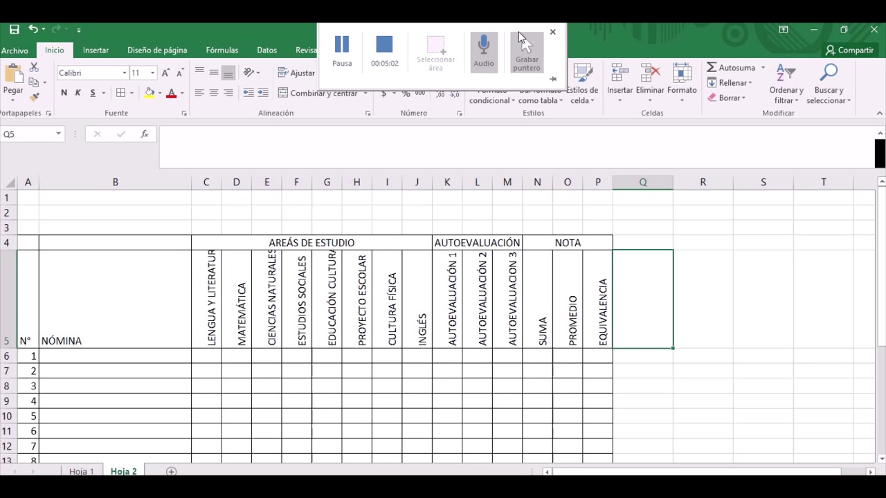 Cómo hacer cuadro de notas en Excel