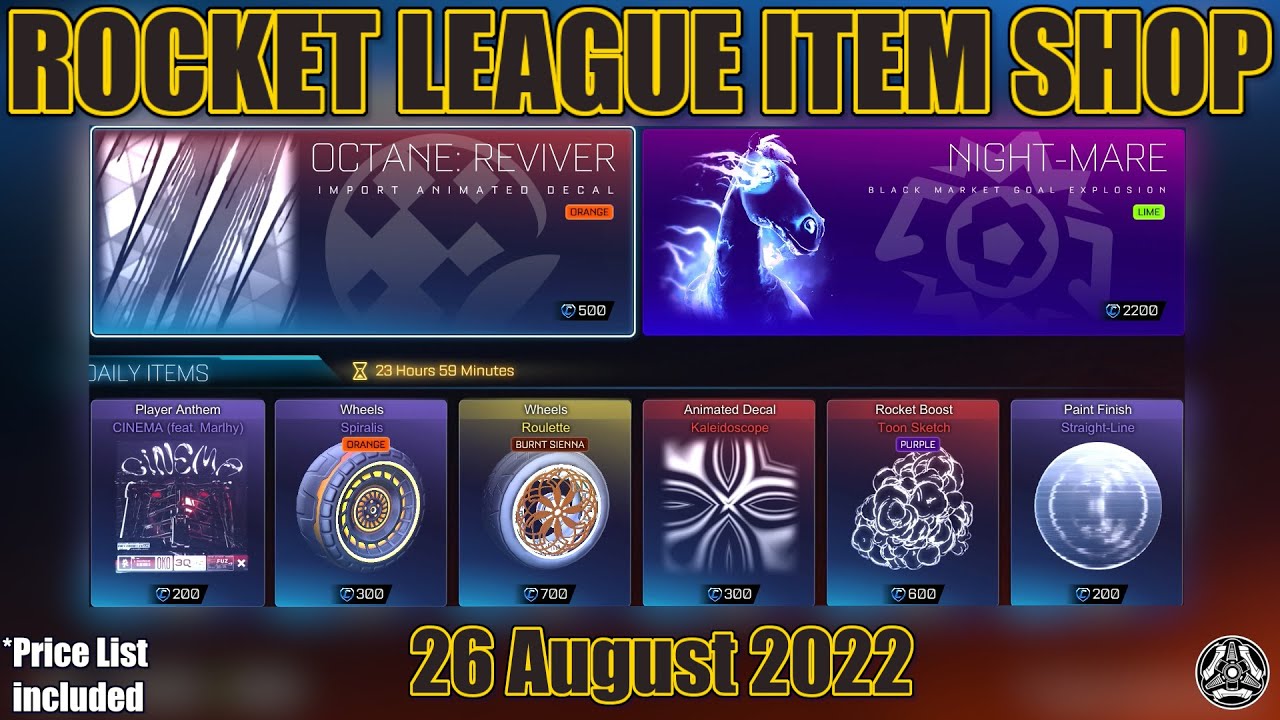 ROCKET LEAGUE ITEM SHOP | AUGUST-26-2022 | ORANGE REVIVER + LIME NIGHT-MARE + CINEMA ANTHEM
