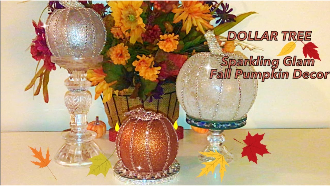 Dollar Tree Fall Glass Pumpkins Glam Home Decor #pumpkindecor #falldecor2019 #dollartreepumpkins