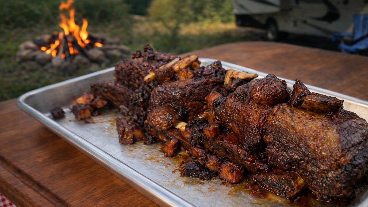 Slow Cooked Beef Short Ribs Over Open Fire at an RV Camp | Dinner Done Properly