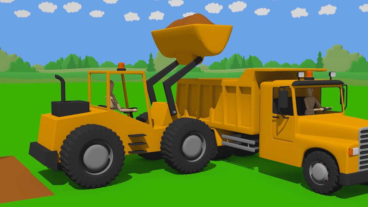 Construction Vehicles at Work /Front loader and truck with tipper / water park - Wooden Toys