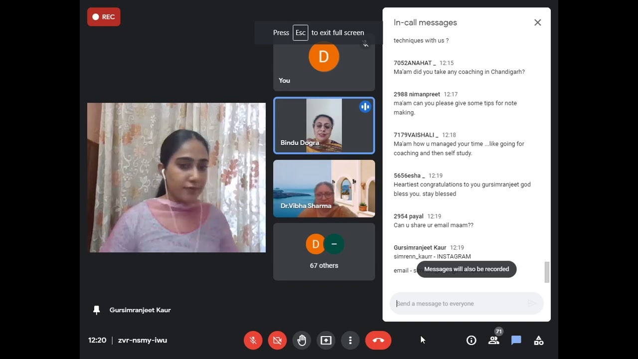 Interactive Session with Gursimranjeet Kaur (6th in PCS 2020)