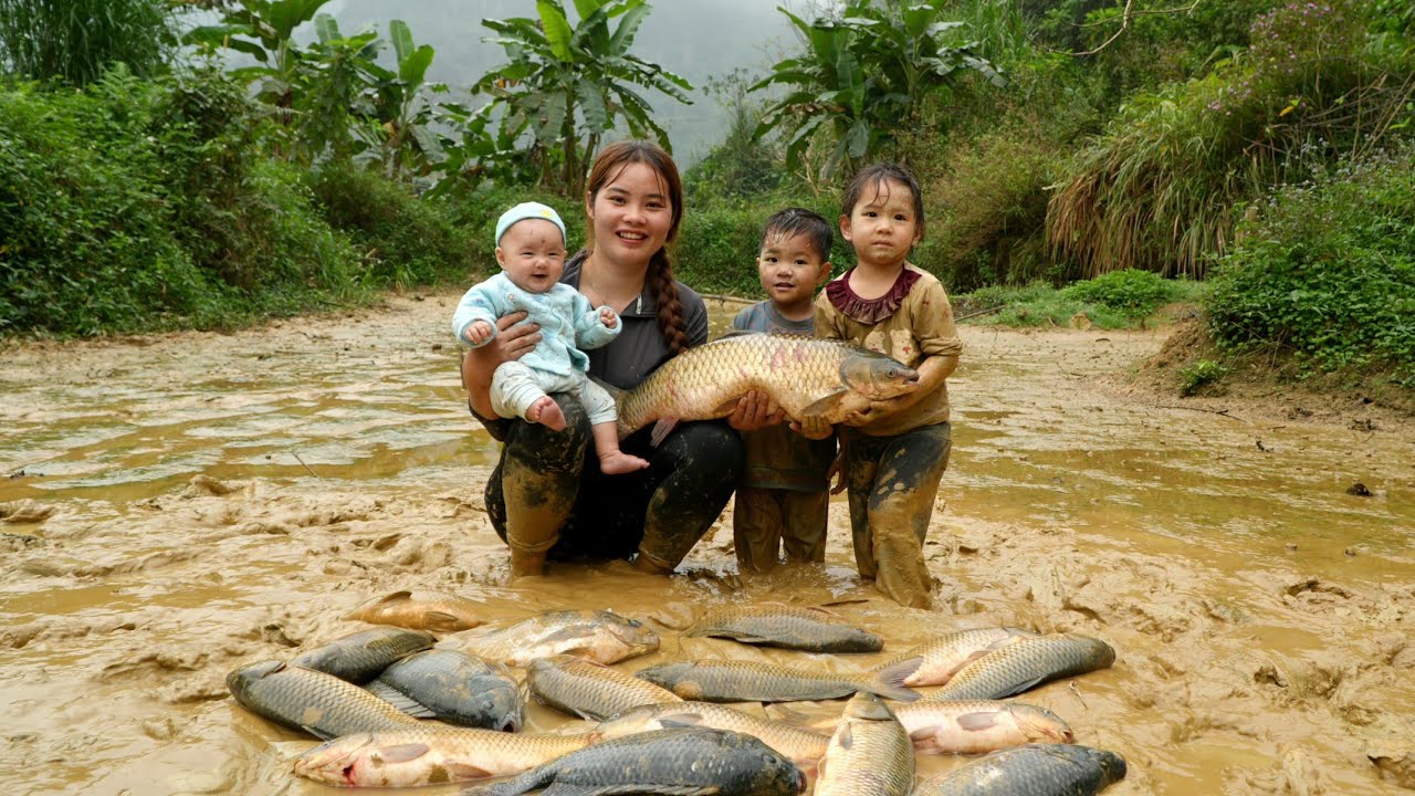 - Duong catches giant fish on a drizzly day to sell them and buy milk for his little daughter