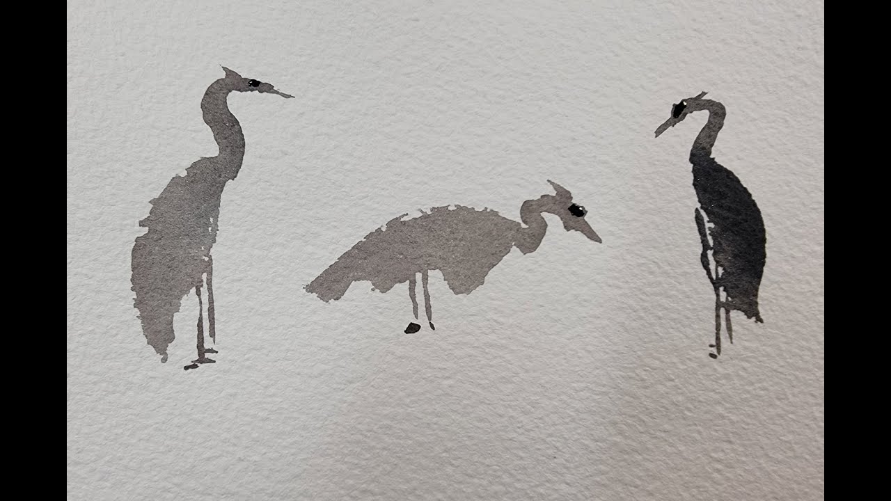424) Five Minute Art Experiments: Watercolor / Sumi-e Heron painting