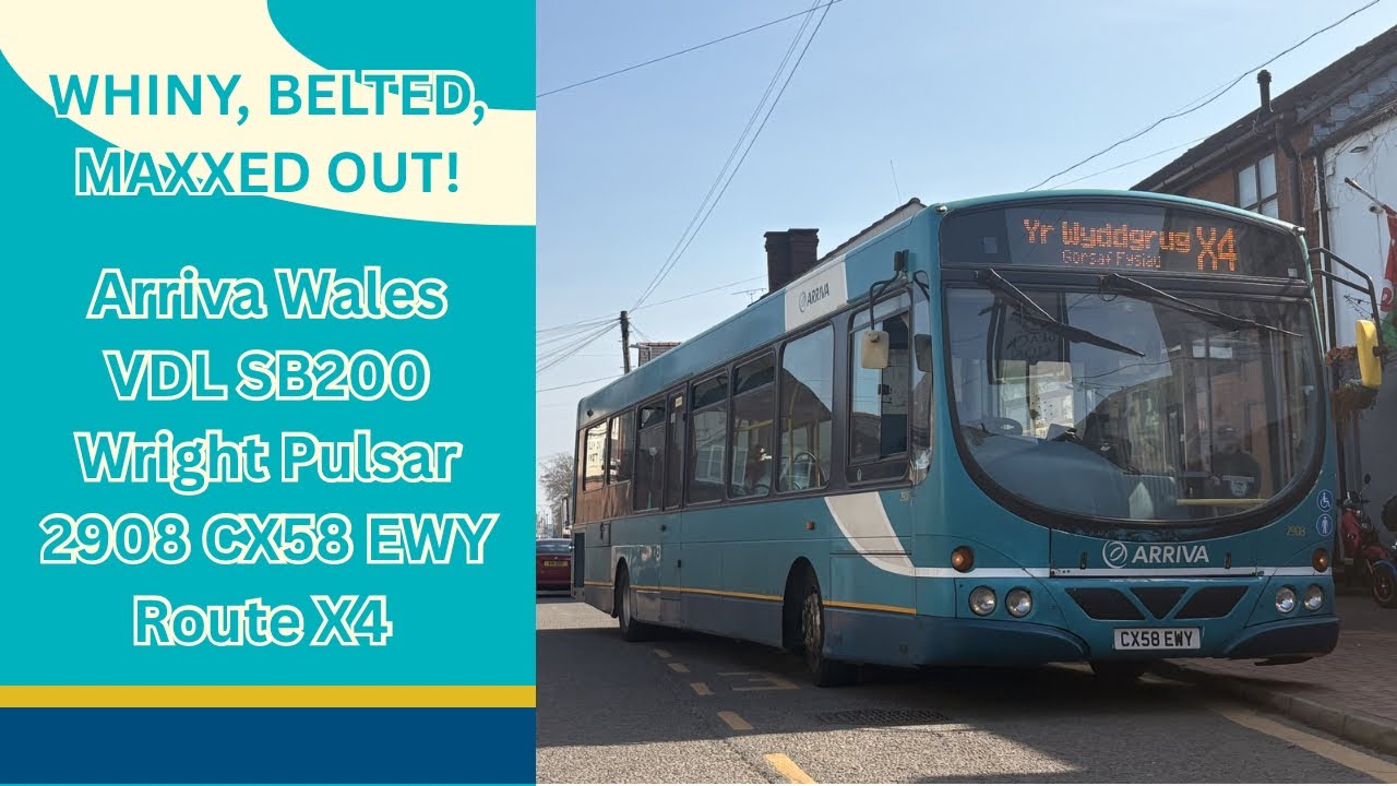 WHINY, BELTED, MAXXED OUT! Arriva Wales VDL SB200 Wright Pulsar 2908 CX58 EWY - Route X4