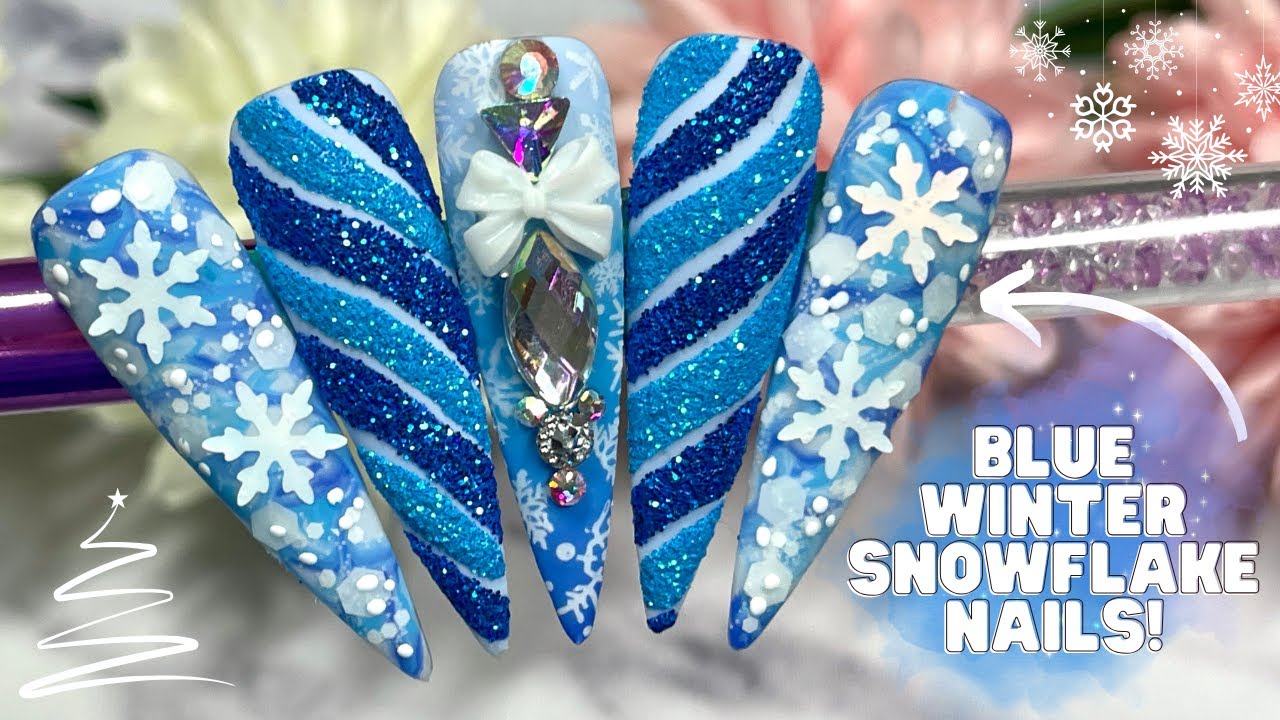 BLUE SPRAKLY GLITTER CHRISTMAS NAIL ART DESIGN TUTORIAL| SNOWFLAKE NAILS| MADAM GLAM