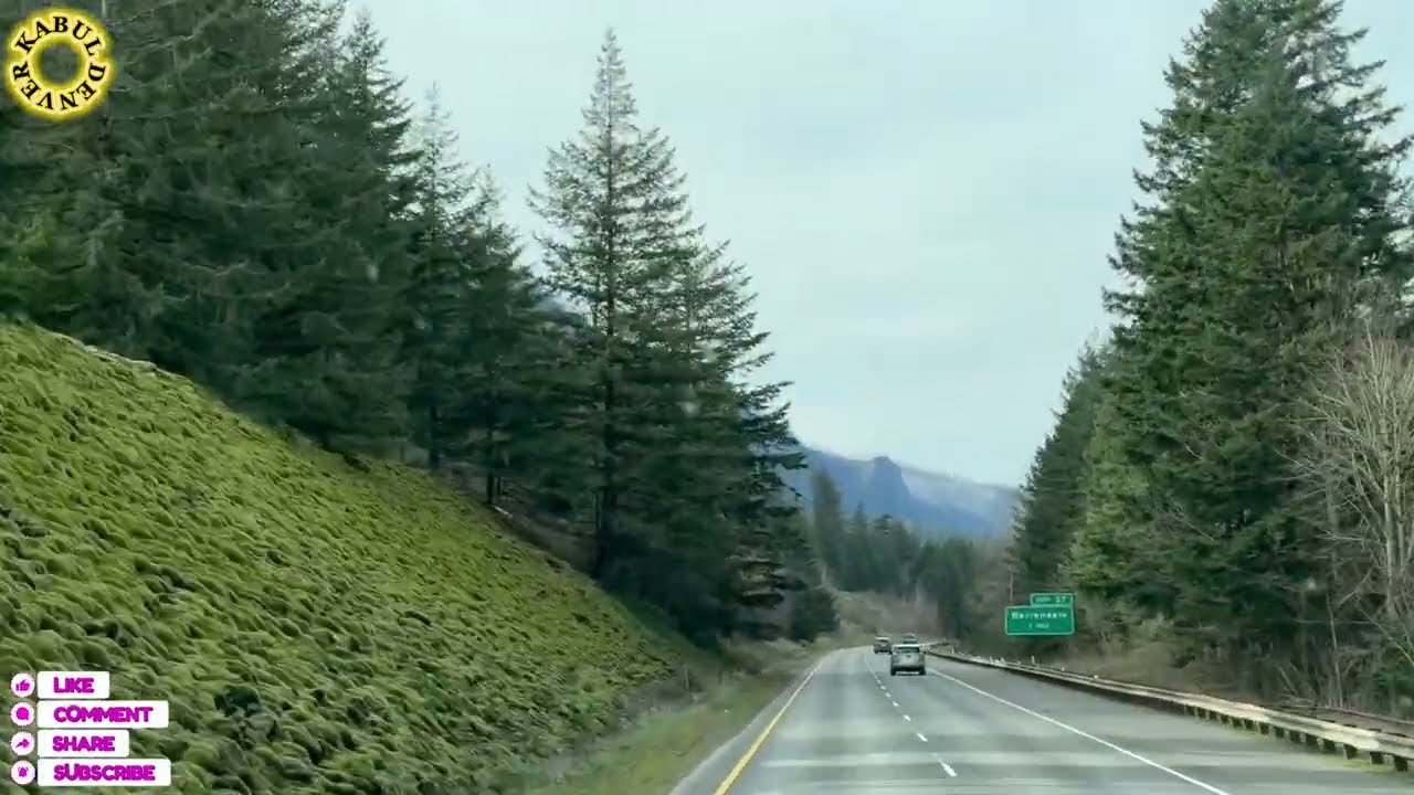 Driving next to the Columbia river in Oregon 