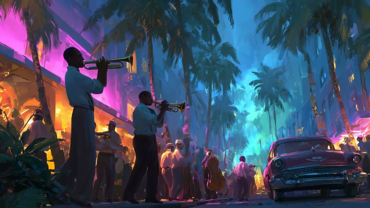 Festive Salsa Latin Street Jam | Night Jazz Meets Classic Car Culture