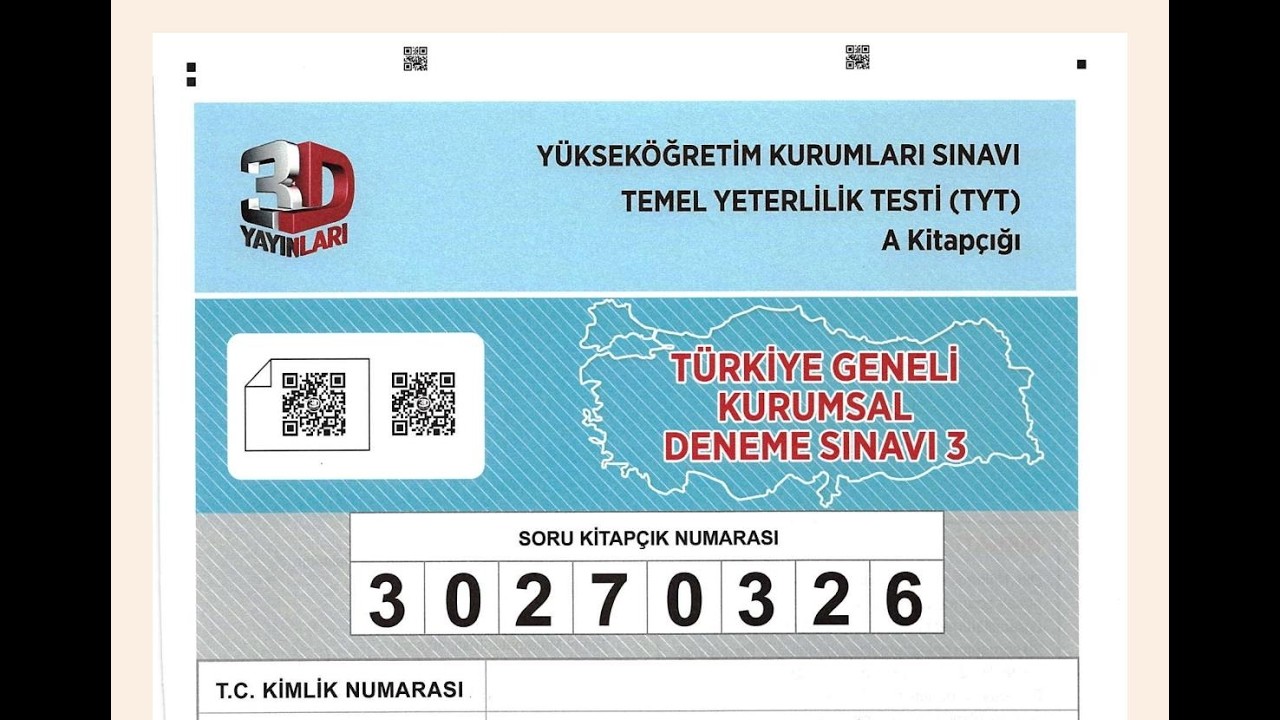 3D T&Uuml;RKİYE GENELİ TYT 3 MATEMATİK &Ccedil;&Ouml;Z&Uuml;MLERİ 