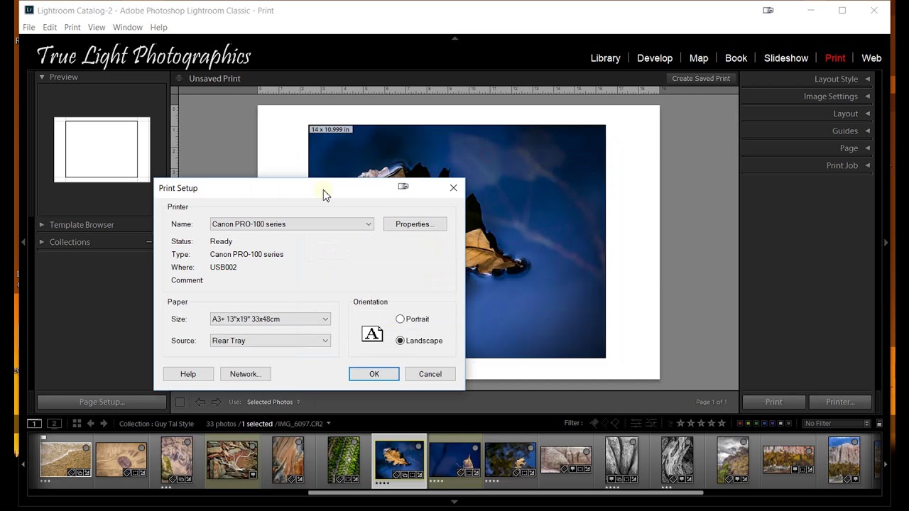 Printing from Lightroom to the Canon Pixma Pro 100