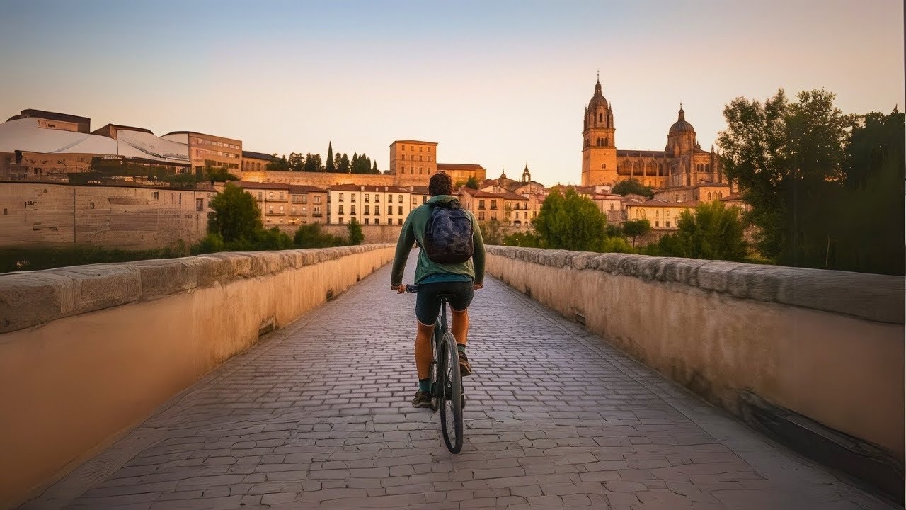 Virtual Bike Ride in Salamanca, Spain – Twilight Cycling Tour Through Historic Streets