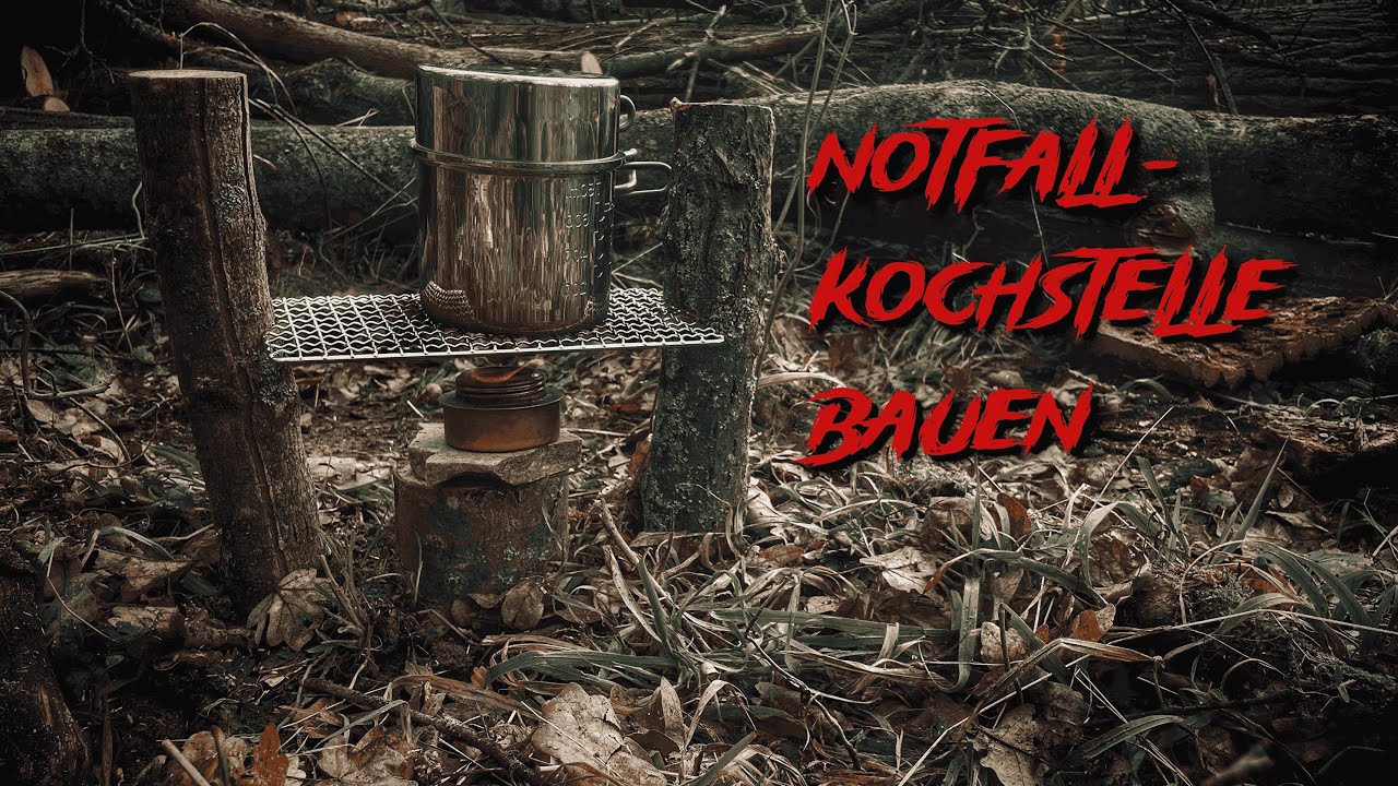 Bushcraft - Notfallküche im Wald bauen - Nudeln mit Pesto kochen