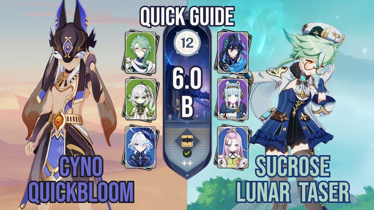 A guide to Quickbloom Cyno & Lunar Taser Sucrose | Spiral Abyss Floor 12 (Genshin Impact 6.1)