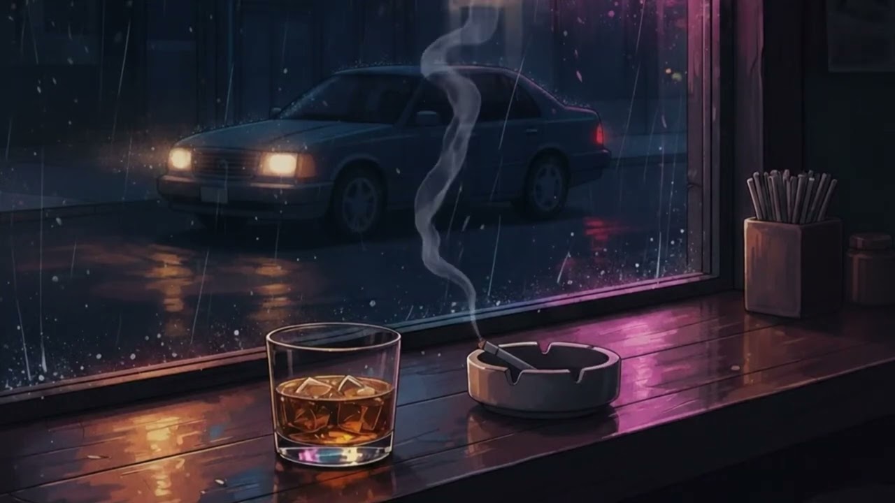 Midnight Bar Lo Fi 🍷 Rain Sounds and Dark Chill Beats